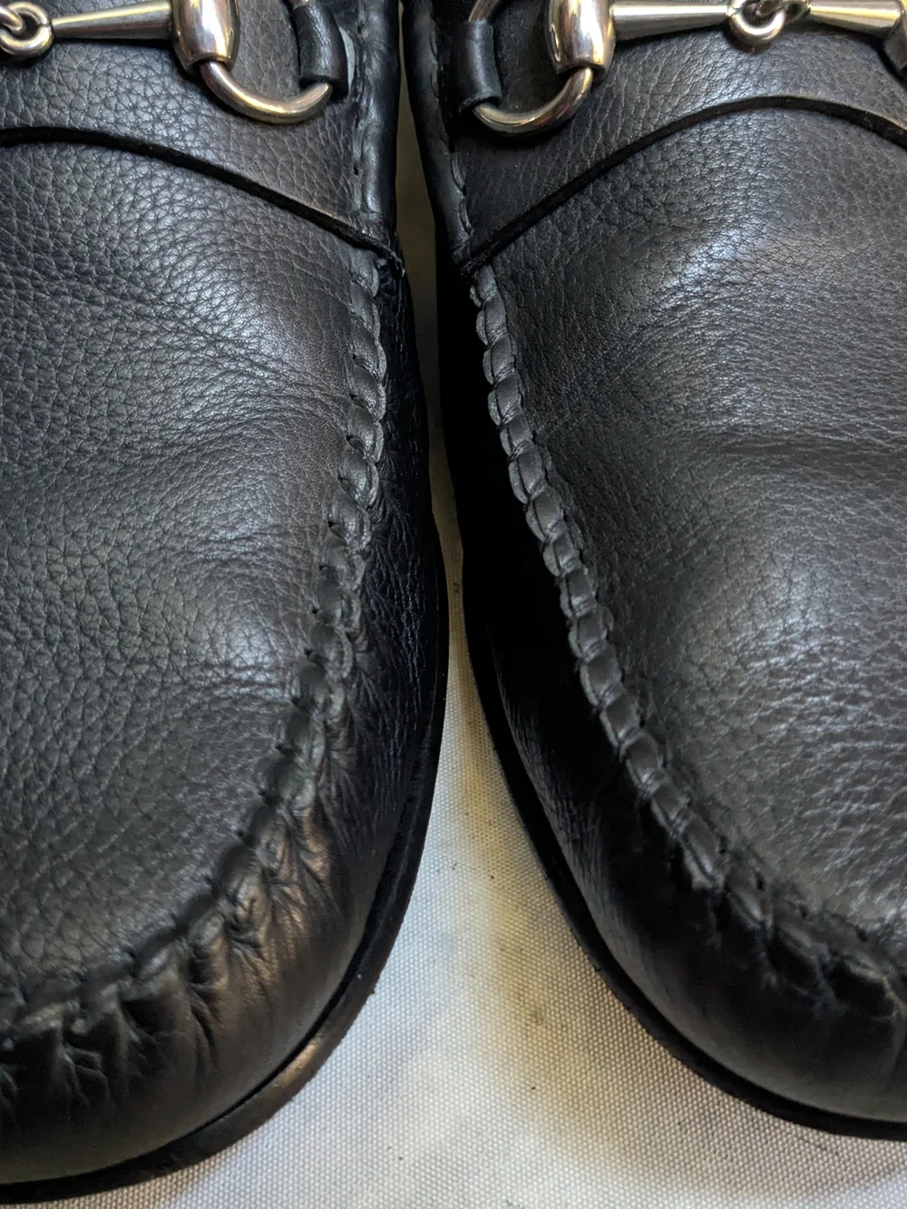 Gucci Black Pebbled Leather Horsebit Slip-On Loafers US 12